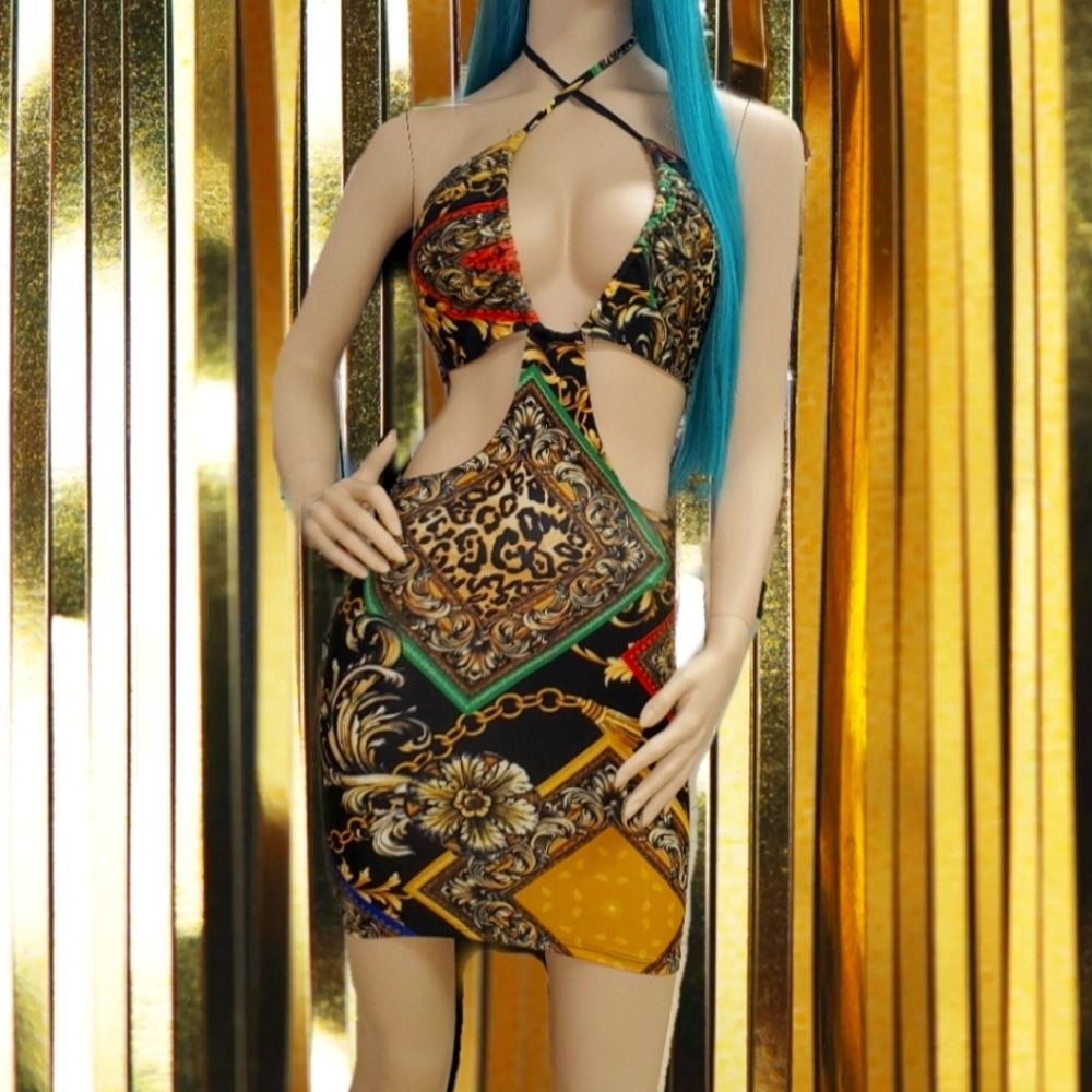 BAROQUE AND LEOPARD MINI MIAMI GIRL DRESS